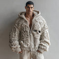 Men's Skull Pattern Cozy Knit Zip Up Hooded Sweater artswardrobe