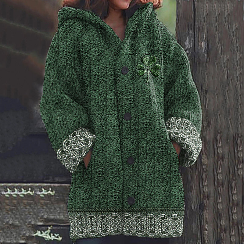 Women's Irish Celtic Knot Jacquard Hooded Sweater artswardrobe