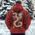 Men's Viking Dragon Style Knit Hooded Sweater artswardrobe
