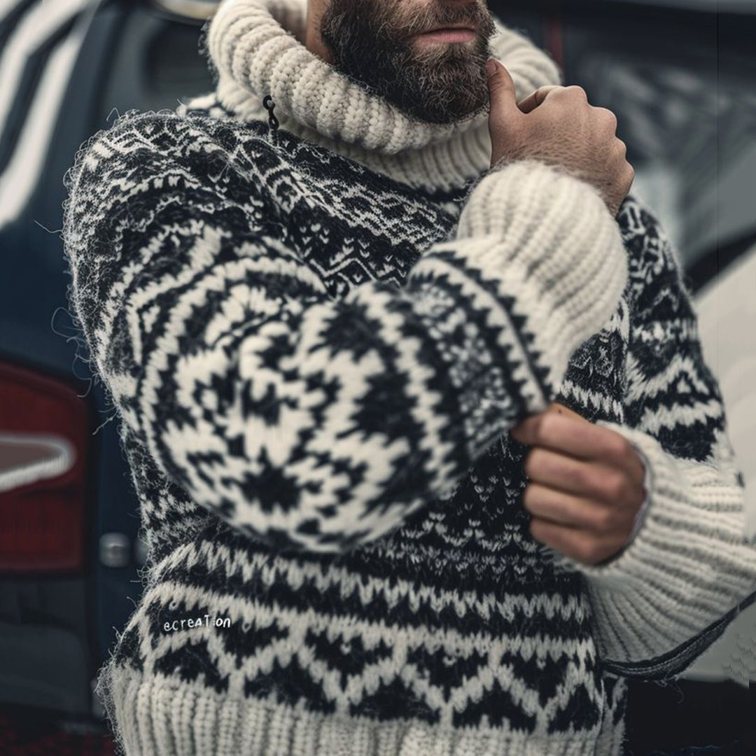 Men's Fairman Island Jacquard Warmth Knitted Turtleneck Sweater artswardrobe