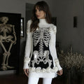 Comstylish Women's Vintage Skeleton & Rose Art Cozy High Neck Sweater
