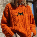 Women's Casual Funny Black Cat Print Sweater elevenforest