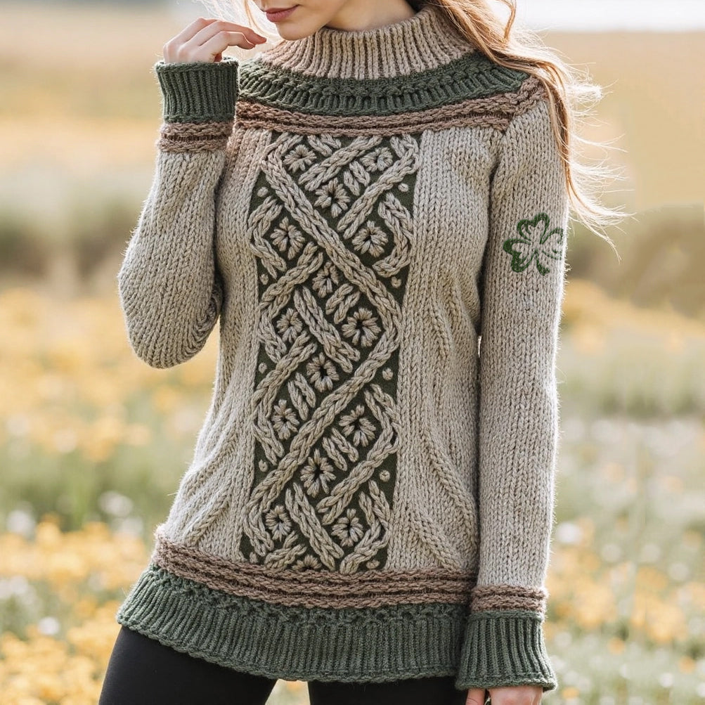 Women's Celtic Classic Knotted Contrast Jacquard Sweater artswardrobe