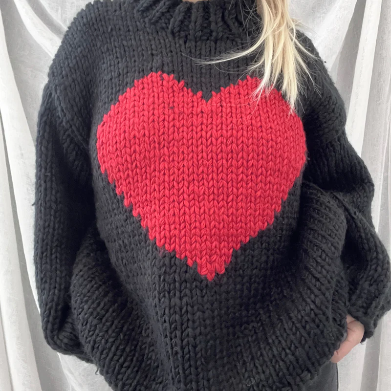 Valentine Love Heart Key To My Heart Hand Knit Chunky Sweater artswardrobe