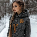 Women's Viking Celtic Pattern Cozy Hooded Sweater elevenforest