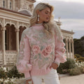 Women's Floral Embroidery Art Cozy Turtleneck Knit Sweater artswardrobe