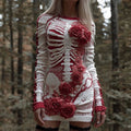 Comstylish Classy Bloody Roses Skeleton Art Bandages Knit Sweater Dress