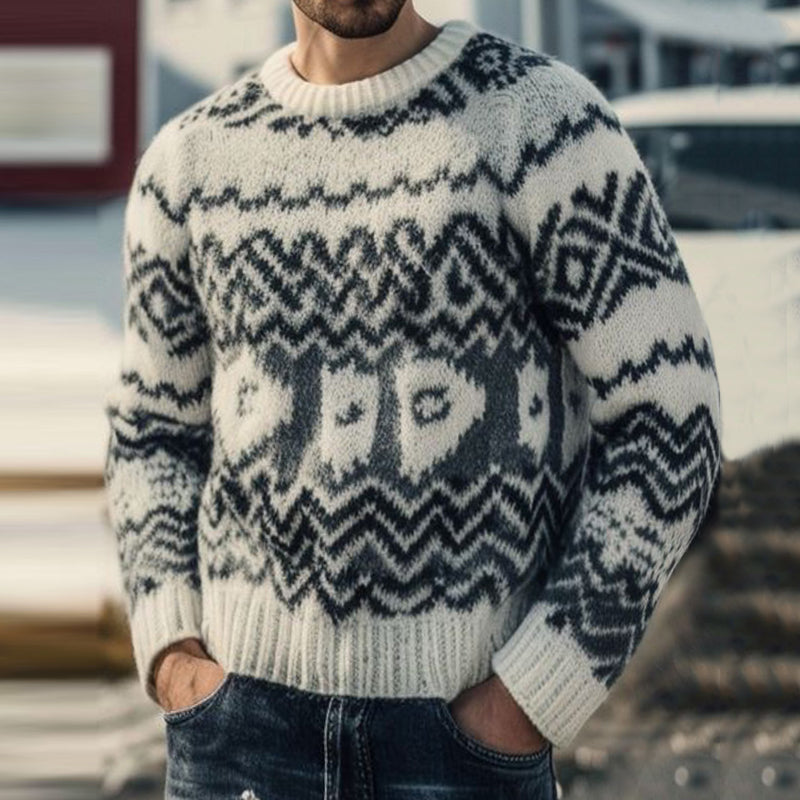 Men'S Fair Isle Geometric Jacquard Graphic Art Knit Sweater artswardrobe