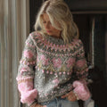 Women's Classic Fairman Island Crochet Pearl Flower Sweater artswardrobe