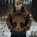 Men's Vintage Celtic Tree Of Life Jacquard Zipper Contrast Color Aran Sweater artswardrobe