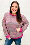 Olivia® | Bring Joy Magenta Multicolor Textured Waffle Knit Sweater