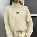Vintage Scottish Thistle Embroidery Cozy Aran Sweater artswardrobe