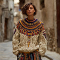 Comstylish Women's Ancient Egyptian Ankh Geometric Knitted Jacquard Sweater