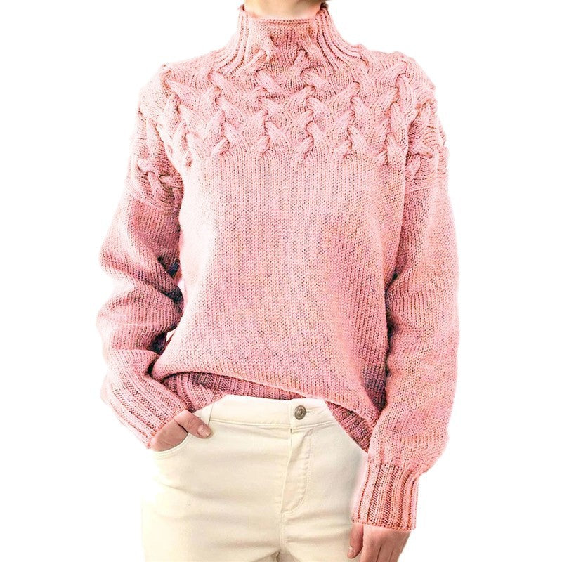 Vintage Woven Detail Turtleneck Long Sleeve Sweater elevenforest
