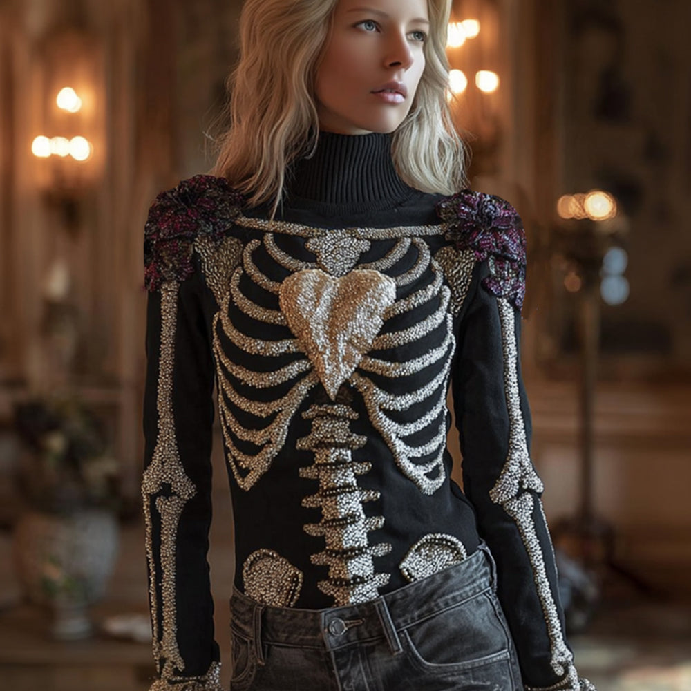 Comstylish Female Anatomy Art And Peach Heart Ancient High Collar Sweater