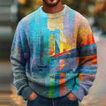 Men's Vintage Oil Painting Color Block Art Knitted Crew Neck Sweater elevenforest