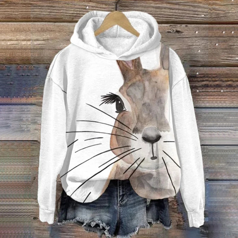 Women's Half Face Rabbit Print Casual Sweater artswardrobe