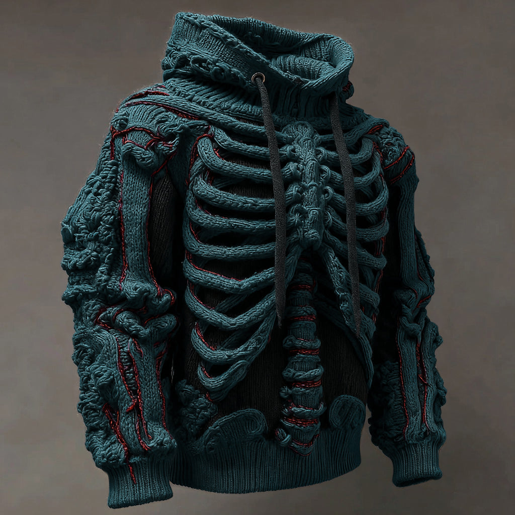 Vintage Halloween Anatomy Art Knit Hooded Sweater artswardrobe