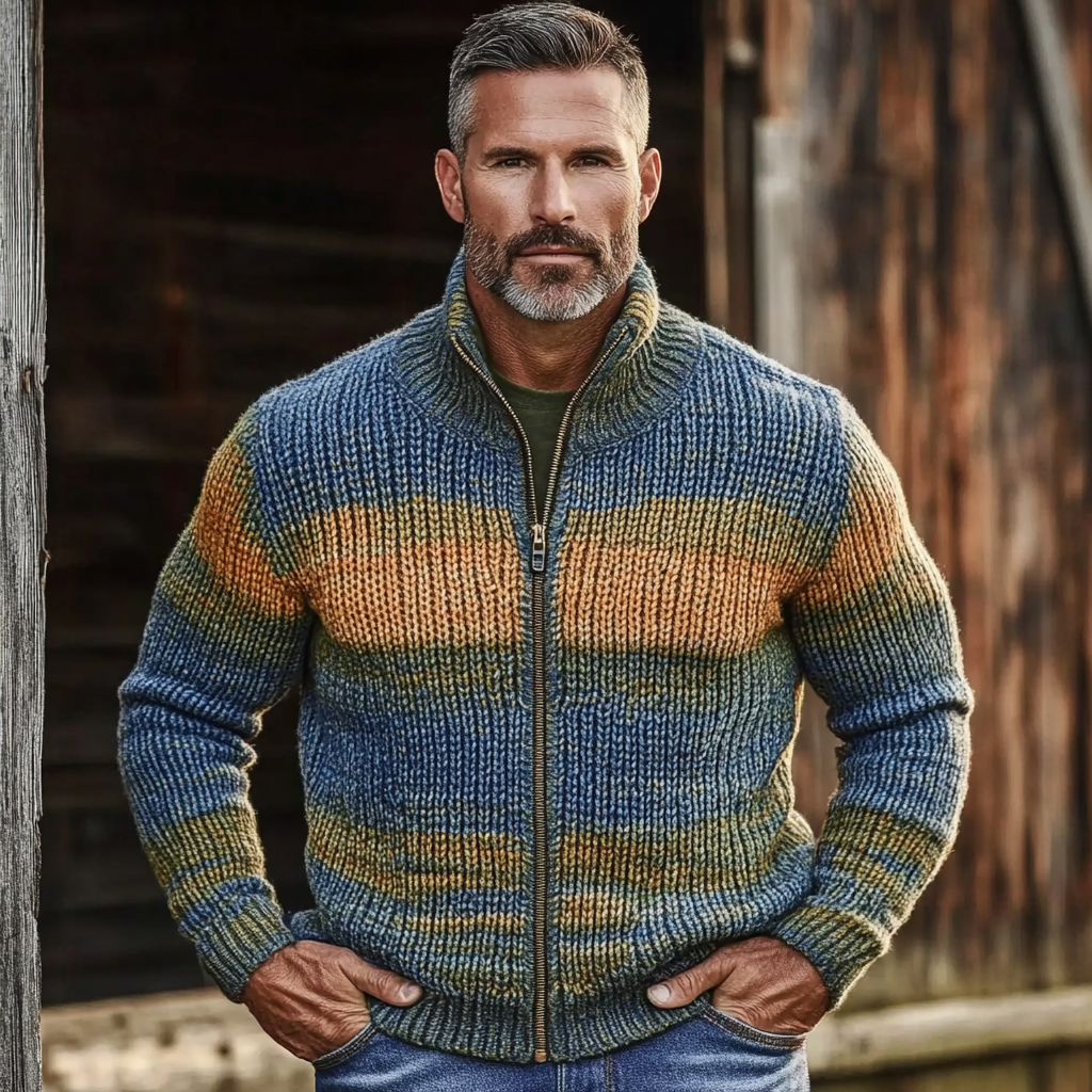 Men's Vintage Gradient Knitted Zip Cozy Sweater elevenforest