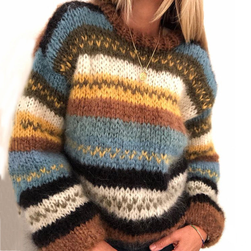 Vintage Rainbow Jacquard Long Sleeve Sweater elevenforest