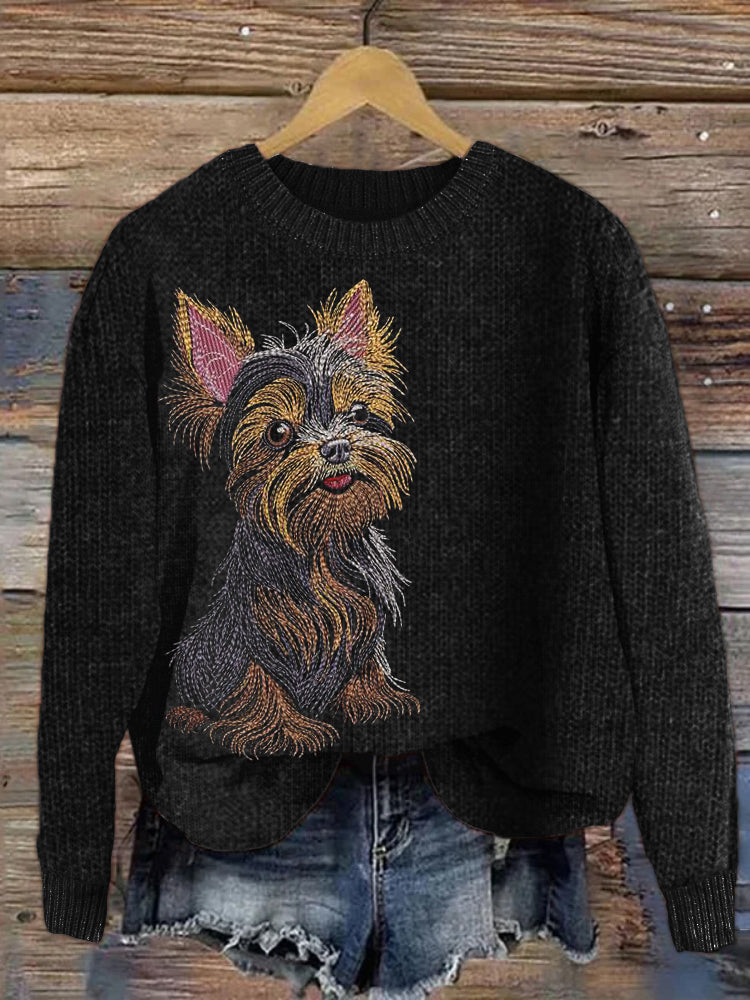 Comstylish Lovely Yorkshire Terrier Embroidered Cozy Sweater