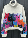 Colorful Cats Pattern Cozy Soft Knit Sweater artswardrobe