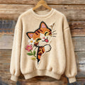 Cute Sweet Cat Art Women's Cozy Plush Sweater