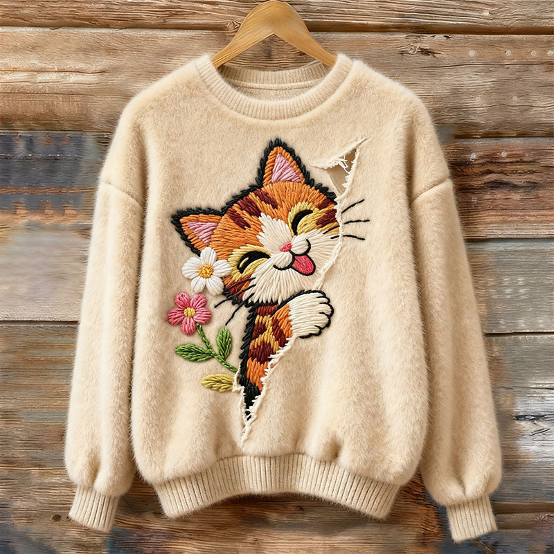 Cute Sweet Cat Art Women's Cozy Plush Sweater