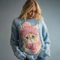 Women's Vintage Christmas Orange Cat Snowflake Art Cozy Sweater elevenforest