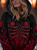 Comstylish Vintage Bones & Roses Gradient Chunky Hooded Sweater