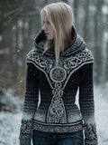 Viking Style Gradient Black And White Celtic Knot Hooded Sweater artswardrobe