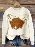 Cute Highland Cow Embroidered Cozy Knit Sweater artswardrobe