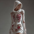 Women's Skeleton Roses Bandages Art Knit Hooded Mini Sweater Dress artswardrobe