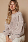 Camila® | Round neck sweater with heart patch and zip and pointed sleeves