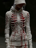 Halloween Bandage Skull Art Slim-fit Knit Hooded Sweater artswardrobe