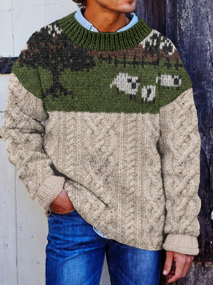 Men's Vintage Sheep Knitted Pattern Cozy Sweater elevenforest