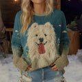Fuzzy Gradient Samoyed Dog Felt Cozy Knit Sweater elevenforest