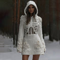 Comstylish Women's Vintage Skeleton & White Rose Art Cozy Sweater Hooded Dress