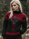 Raven Viking Vegvisir Embroidered Celtic Contrast Cozy Chunky Sweater elevenforest