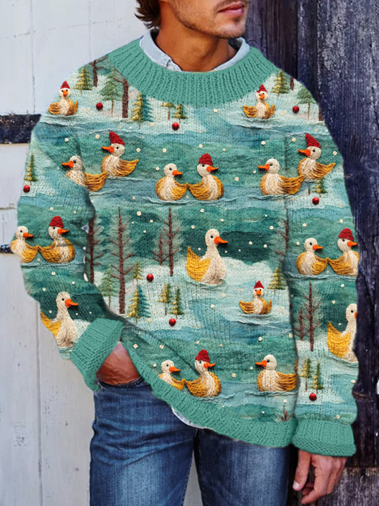 Felt Art Farm Duck Pattern Cozy Knit Sweater artswardrobe