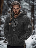 Men's Viking Tribal Jacquard Celtic Inspired Chunky Knit Hooded Sweater elevenforest
