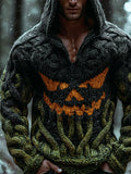 Viking Halloween Evil Emoji Vintage Men's Chunky Knit Twist Hooded Sweater artswardrobe