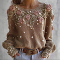 Vintage Classy Roses Pearls Embroidered Cozy Knit Sweater artswardrobe