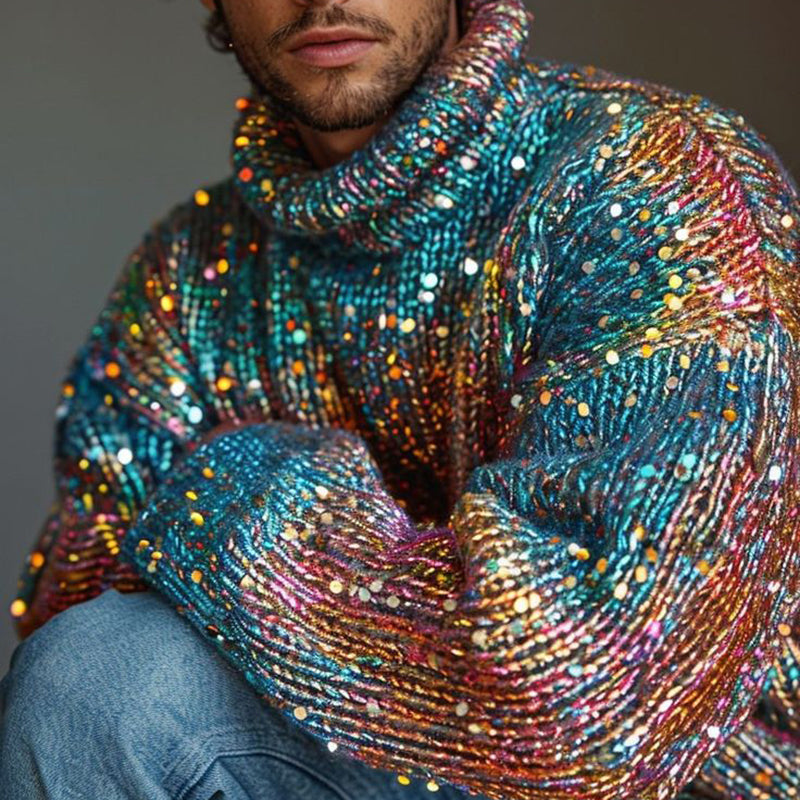 Vintage Rainbow Island Warmth Knitted Turtleneck Sweater artswardrobe