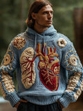Men's Anatomy Art Ancient Coarse Needle Mist Blue Hooded Sweater artswardrobe