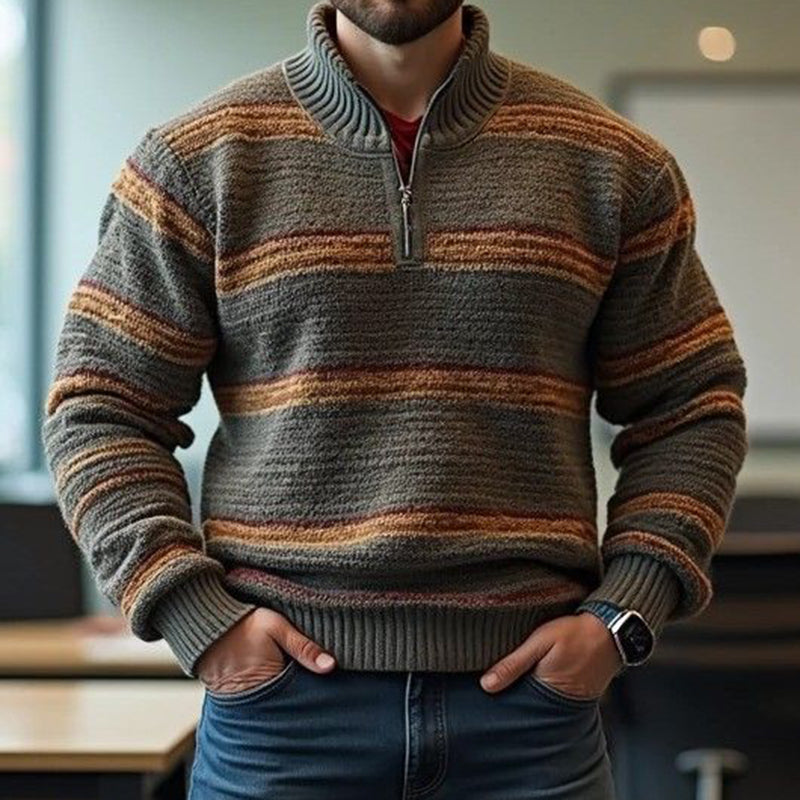 Men'S Retro Geometric Jacquard Zipper Sweater artswardrobe