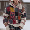 Men's Fair Isle Irregular Patch Knit Warm Hooded Sweater artswardrobe