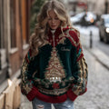 Women's Gold Christmas Tree Knit Half-zip Sweater artswardrobe