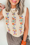 Lorena® | Embroidered cable knit crew neck sweater vest