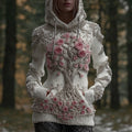 Women's Viking Style Tree Of Life Beaded Beige Fashionable Hooded Sweater artswardrobe